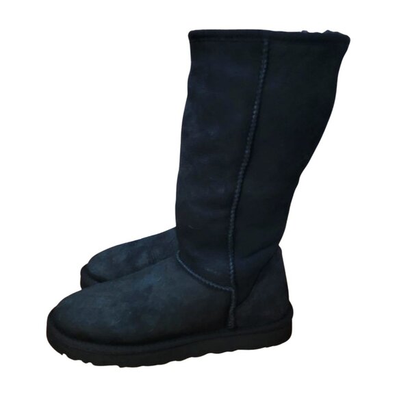 UGG Womens Size 7 Classic Tall II Black Sheepskin Shearling Fur Lined Boots - Picture 3 of 10